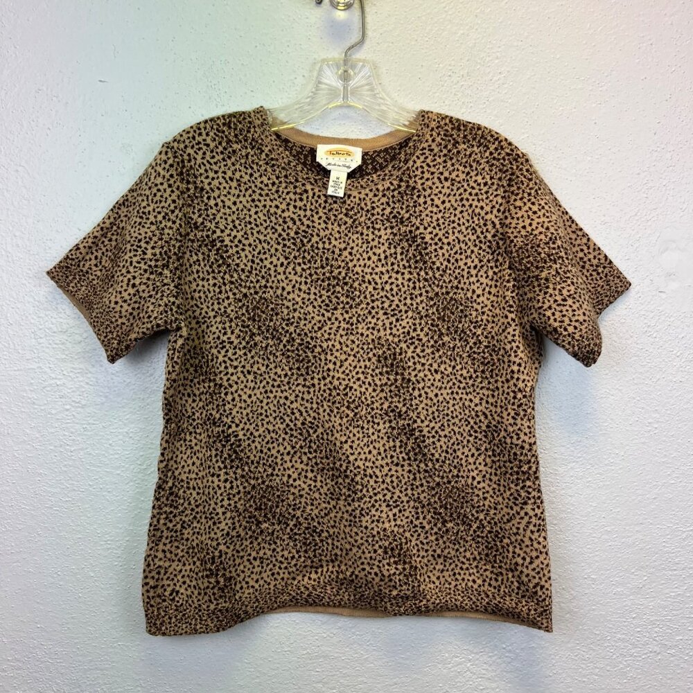 Talbots Made in Italy Womens Animal Print Short Sleeve Wool Blend Sweater Size M